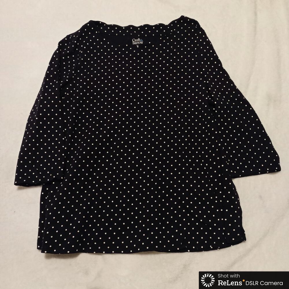Women's Croft & Barrow Scalloped Boatneck Navy and White‎ Shirt Size 2XL